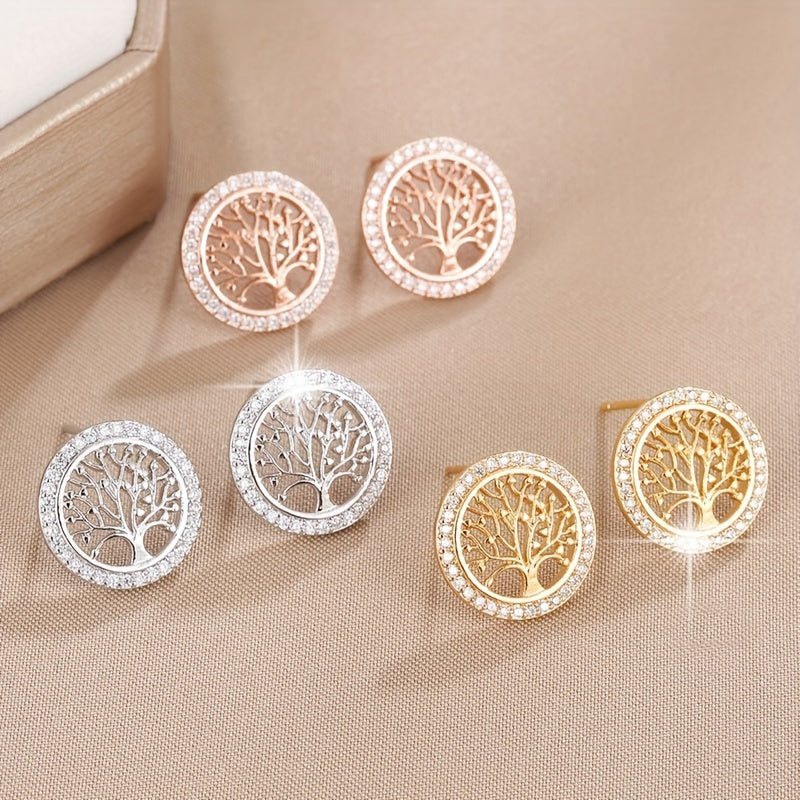 Elegant Life Tree Design Stud Earrings