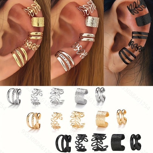 Elegant Leaf Metal Ear Cuff Set