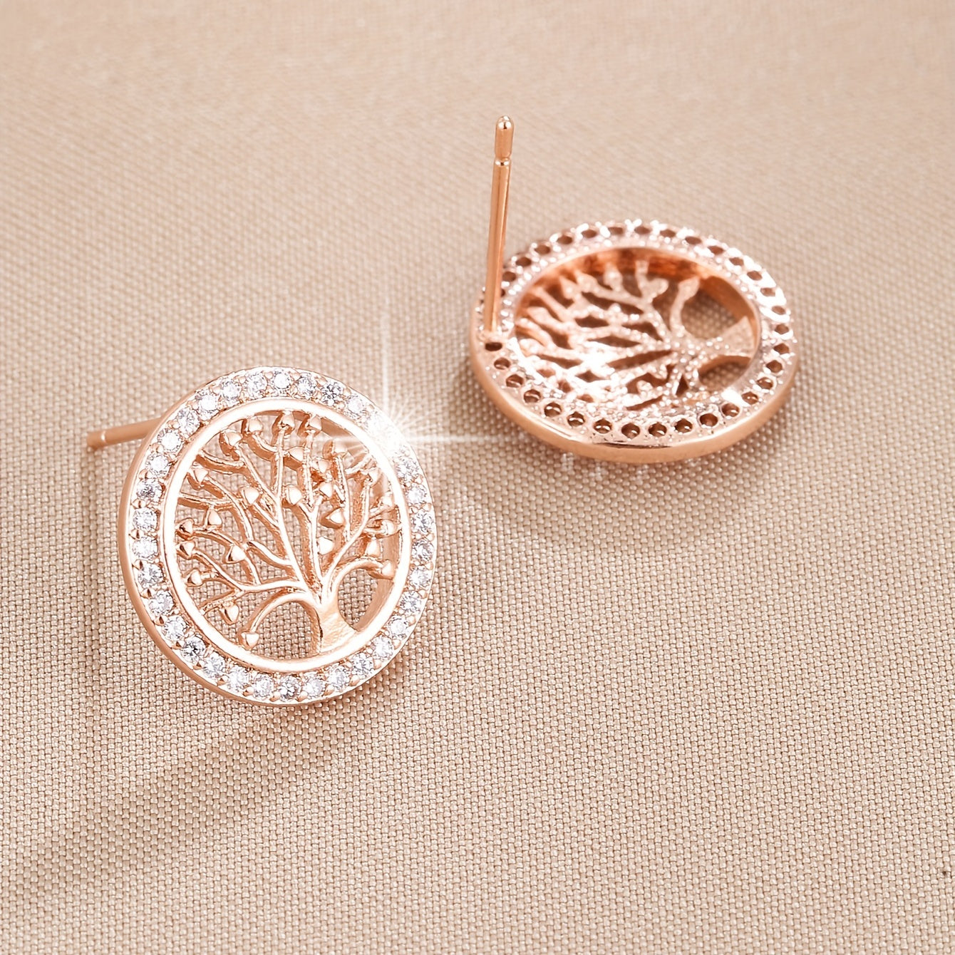 Elegant Life Tree Design Stud Earrings