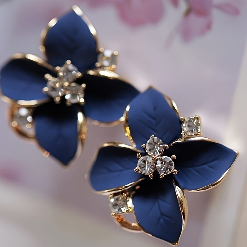 Sapphire Blue Vintage Camellia Stud Earrings