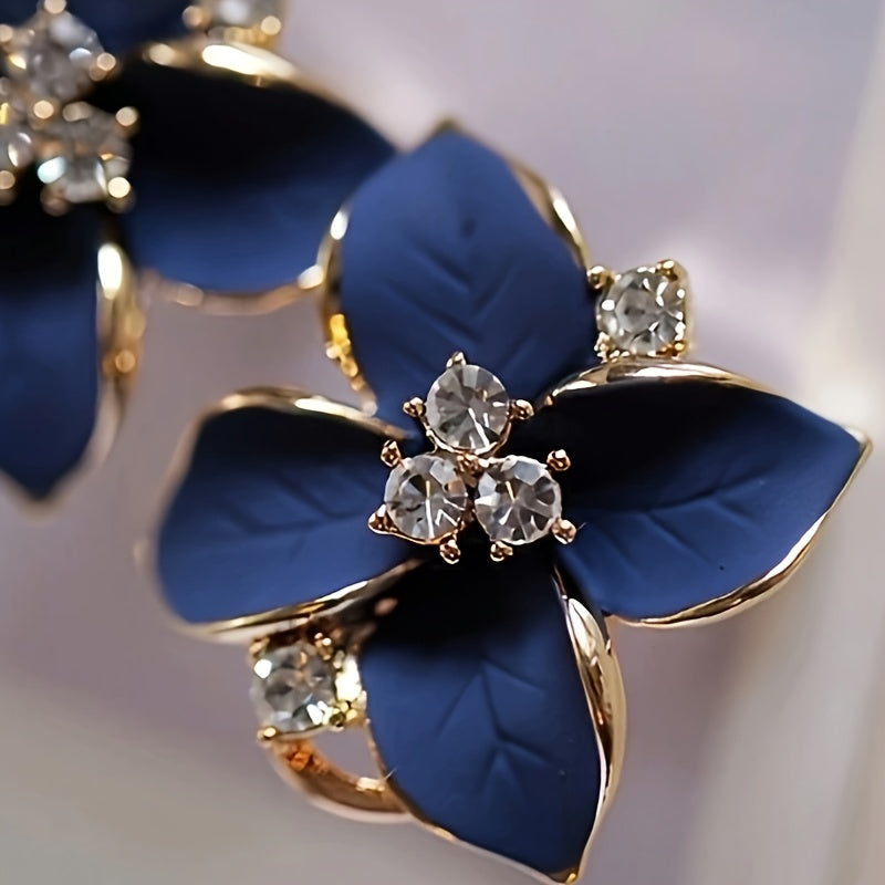 Sapphire Blue Vintage Camellia Stud Earrings