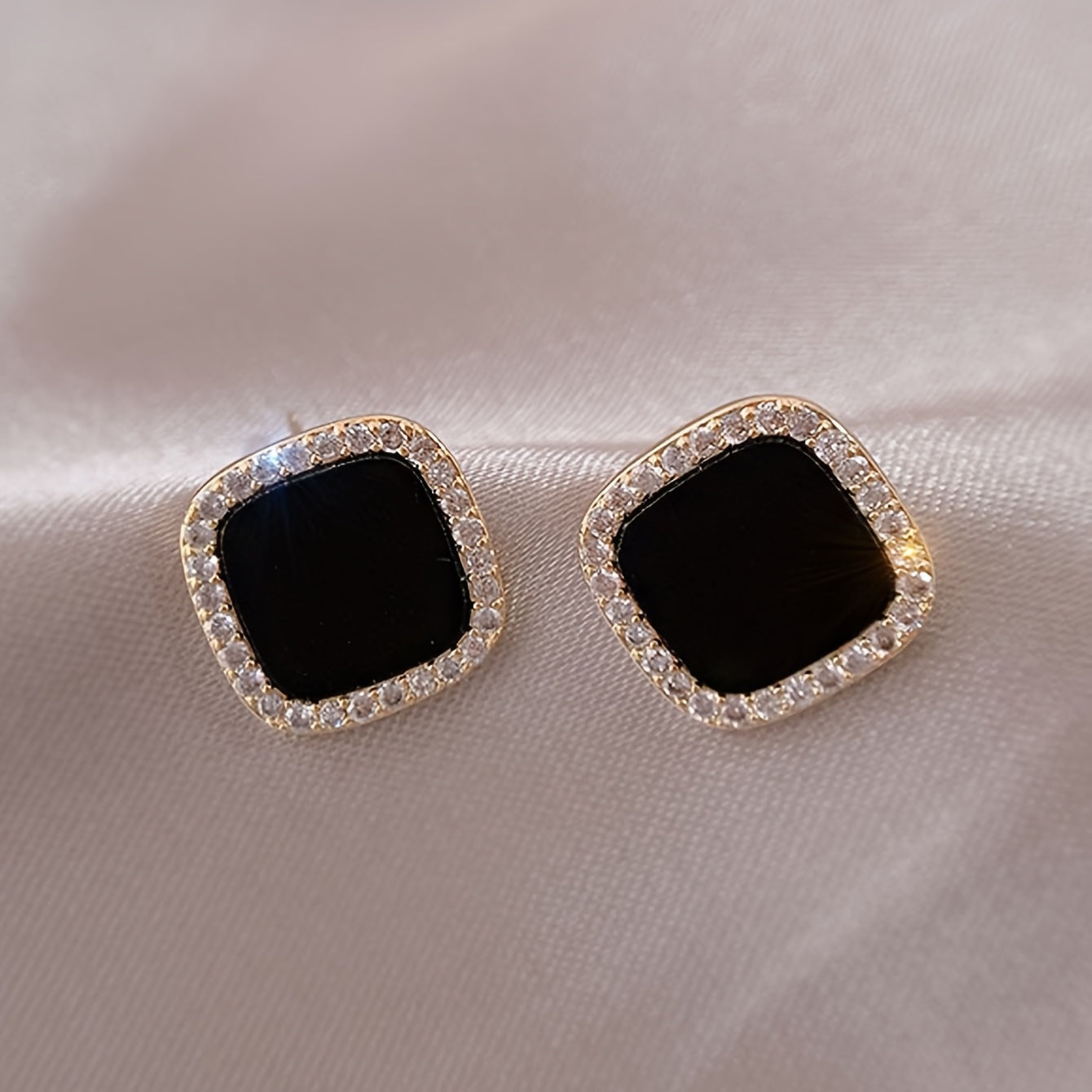 Geometric Black Square Stud Earrings