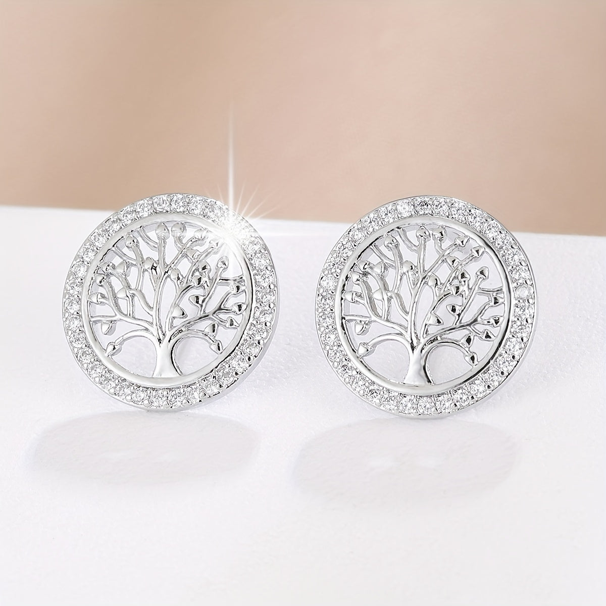 Elegant Life Tree Design Stud Earrings