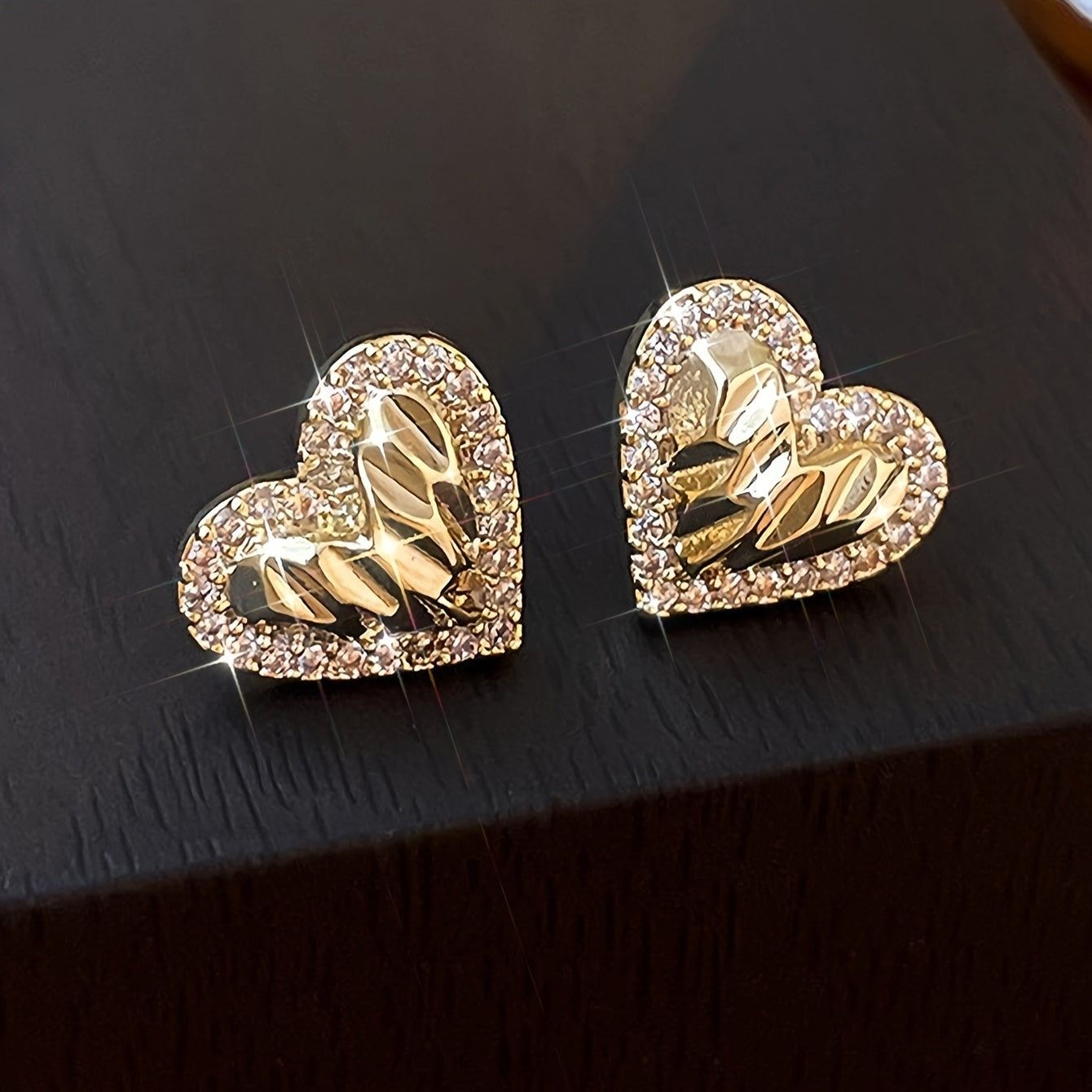 Bling Bling Heart Stud Earrings - Valentine's Day Jewelry