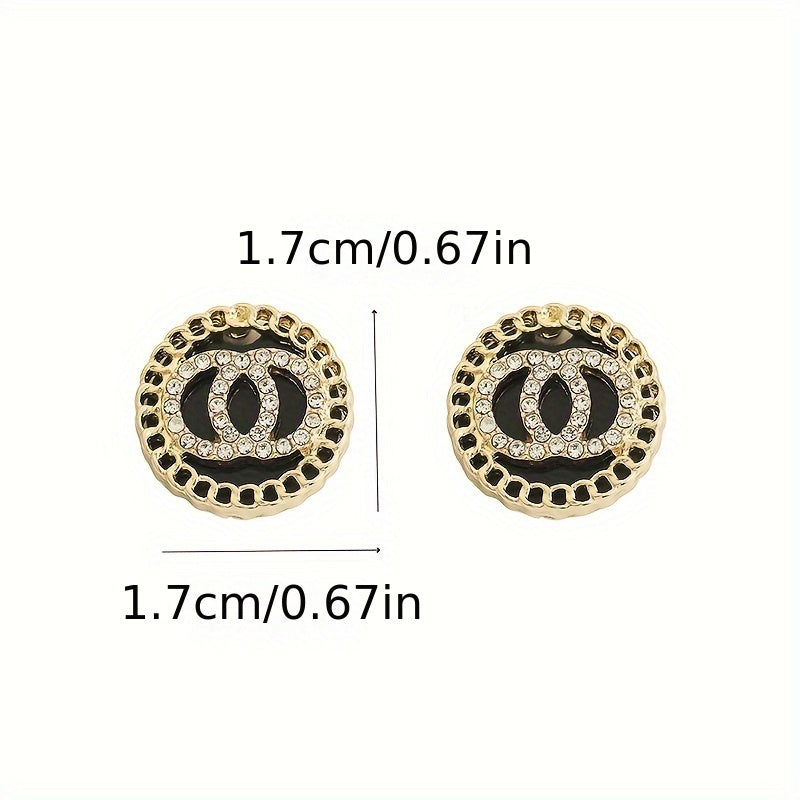 Elegant Black Crystal Double Circle Stud Earrings