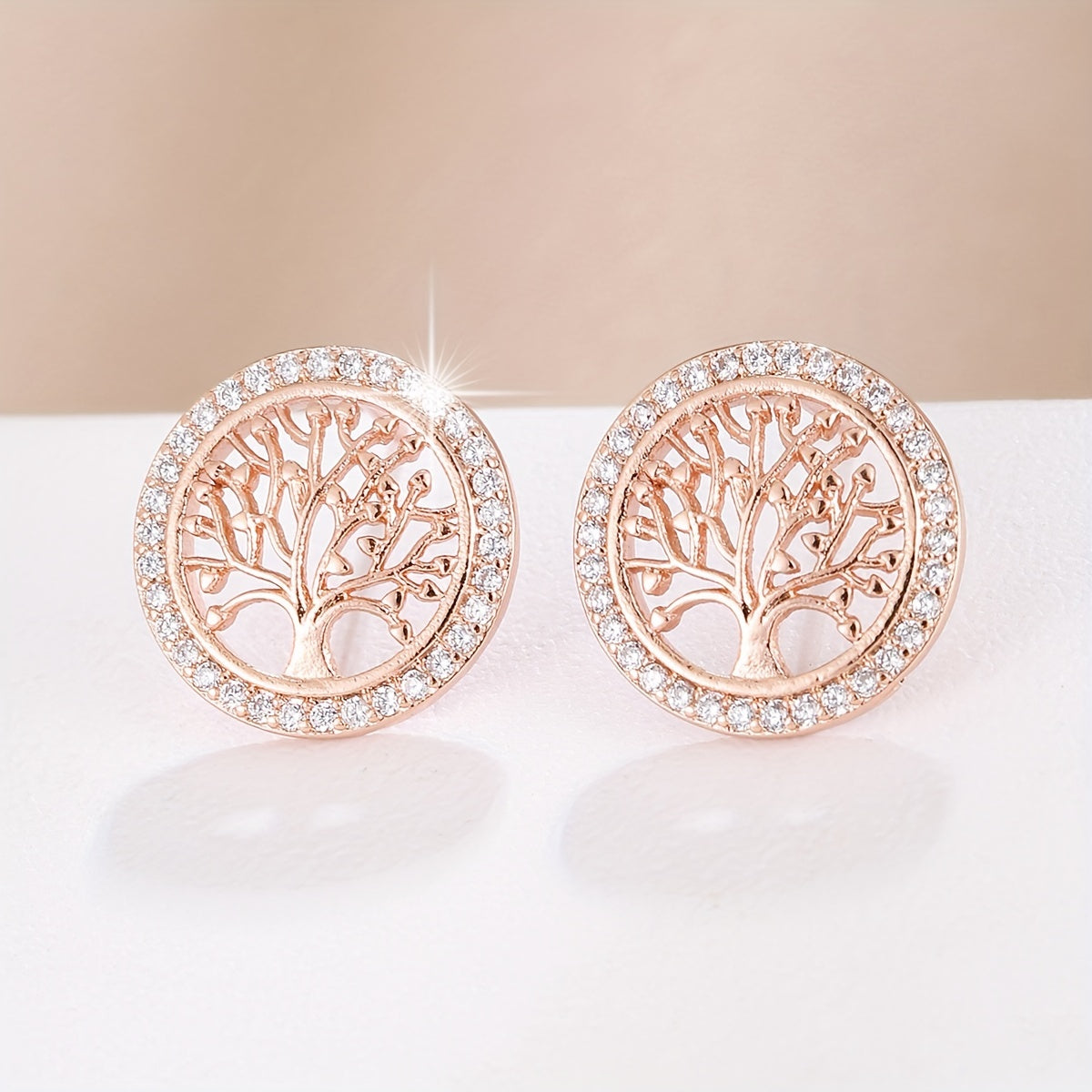 Elegant Life Tree Design Stud Earrings