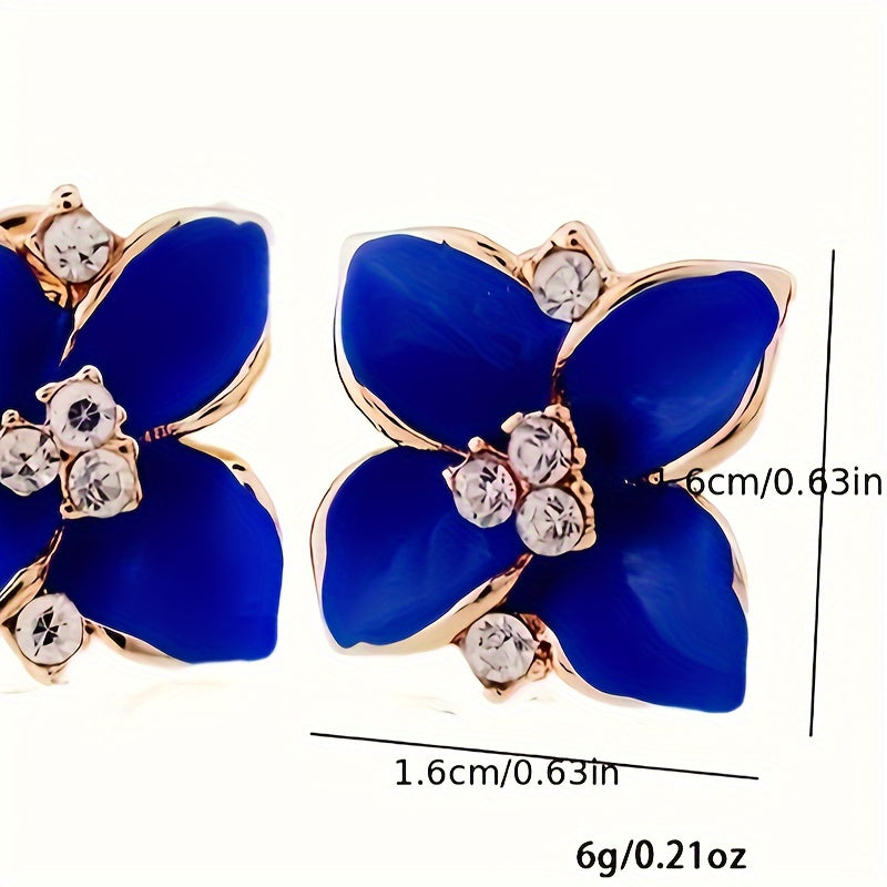 Sapphire Blue Vintage Camellia Stud Earrings