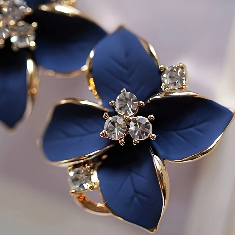 Sapphire Blue Vintage Camellia Stud Earrings