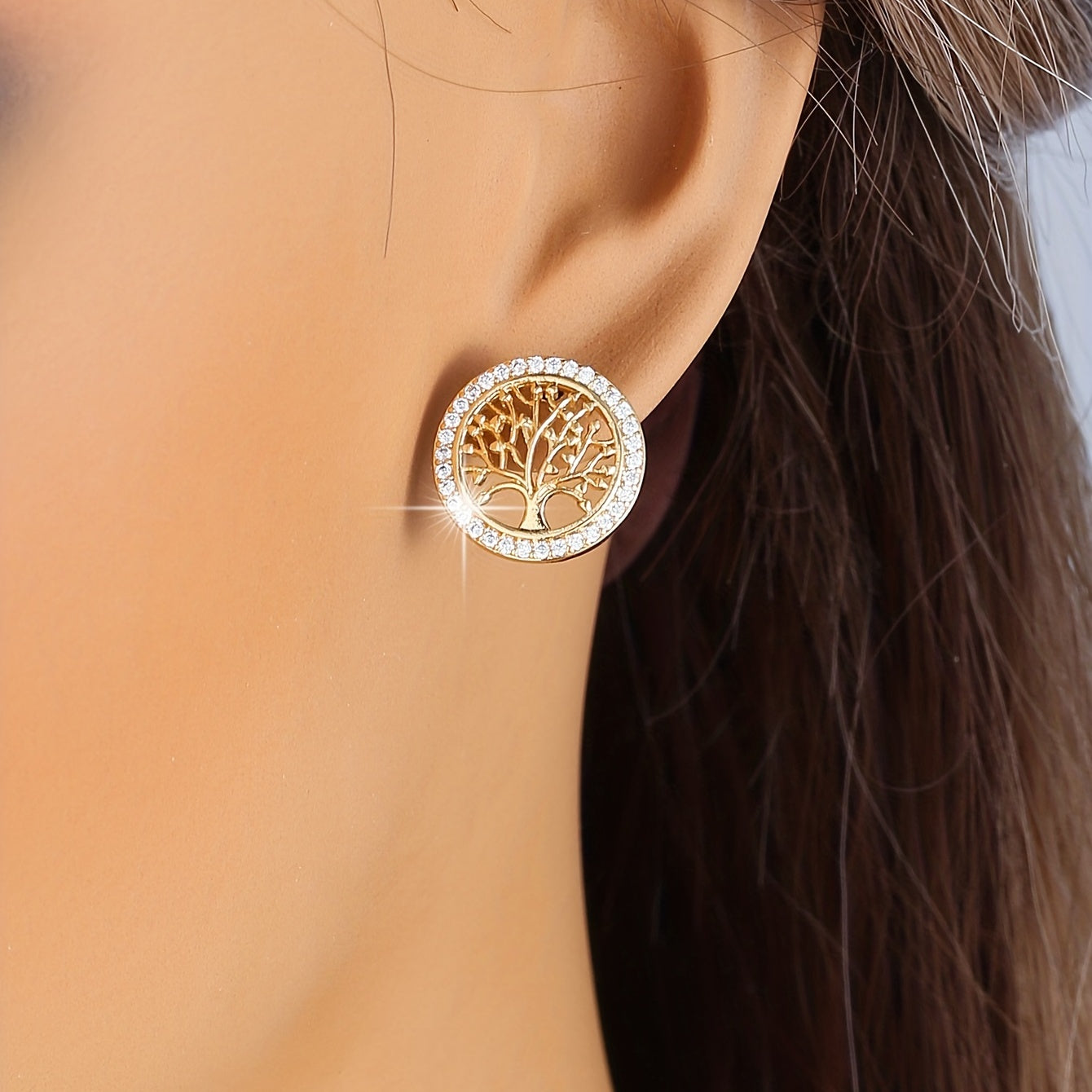 Elegant Life Tree Design Stud Earrings