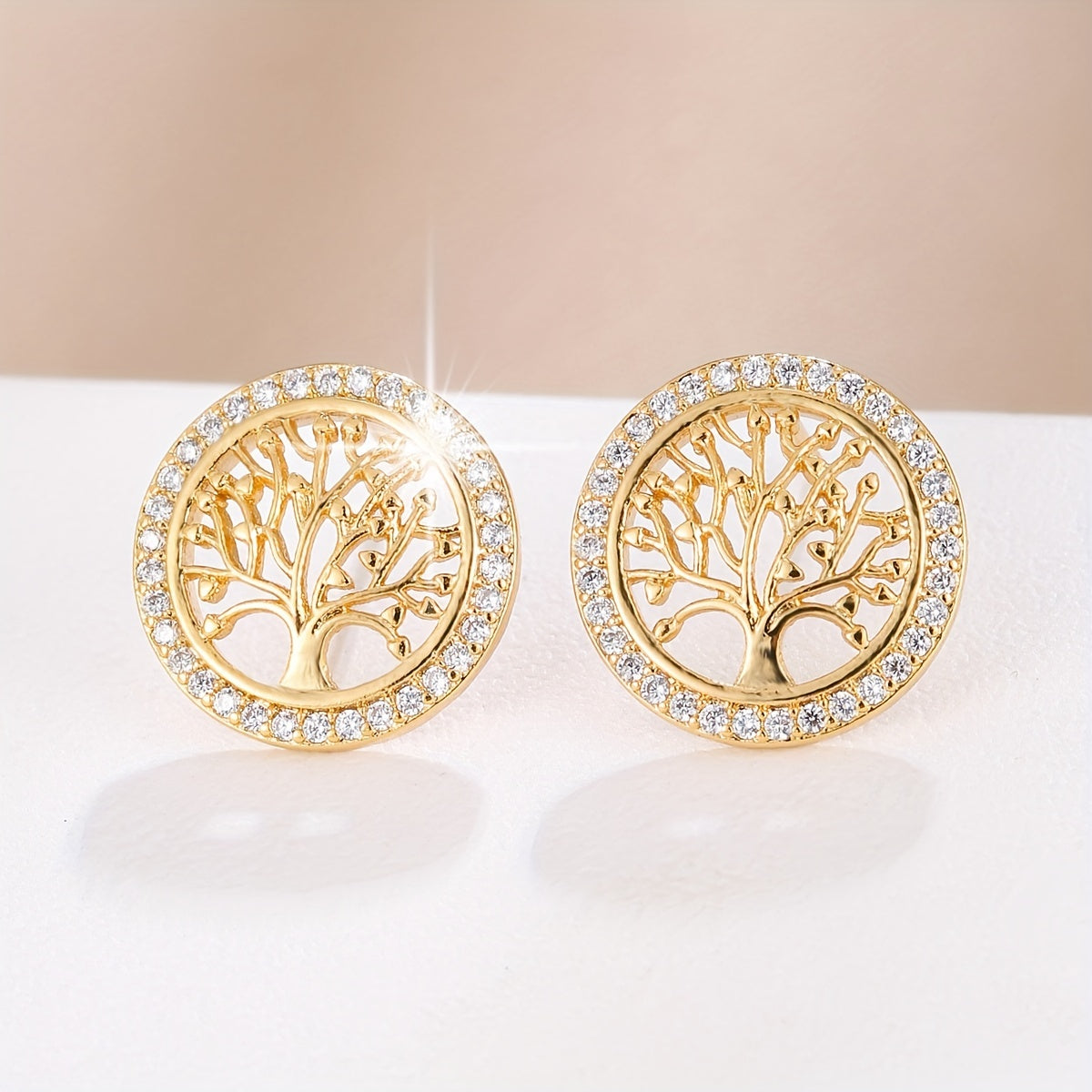 Elegant Life Tree Design Stud Earrings