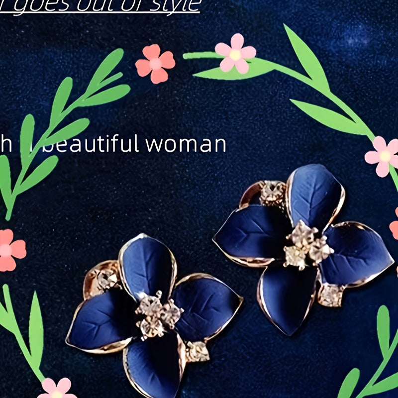 Sapphire Blue Vintage Camellia Stud Earrings