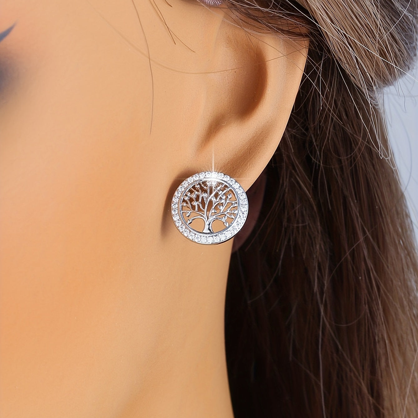 Elegant Life Tree Design Stud Earrings