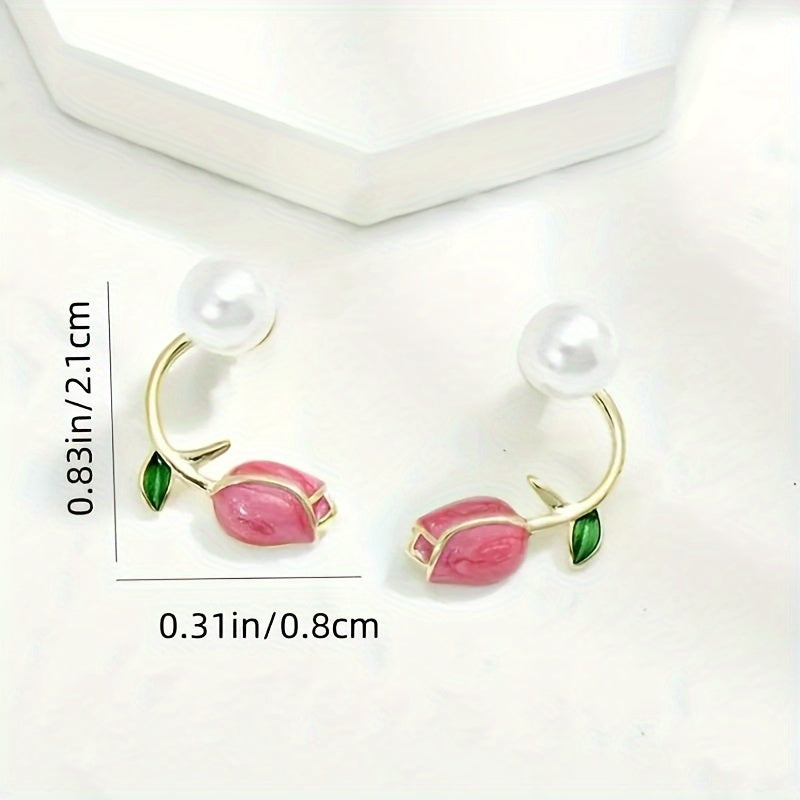 Sweet Tulip Stud Earrings with Pearl Accent